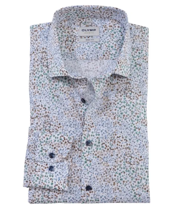 Camicia olymp fantasia floreale slim fit in cotone stretch - Floral slim fit cotton stretch Olymp shirt.