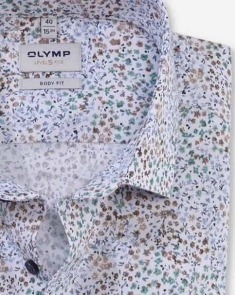Camicia olymp fantasia floreale slim fit in cotone stretch - Floral slim fit cotton stretch Olymp shirt.