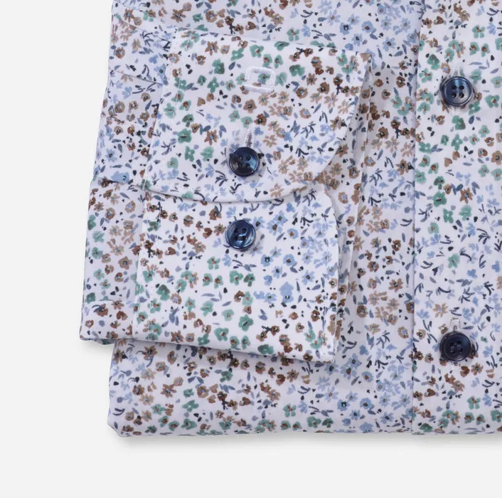 Camicia olymp fantasia floreale slim fit in cotone stretch - Floral slim fit cotton stretch Olymp shirt.