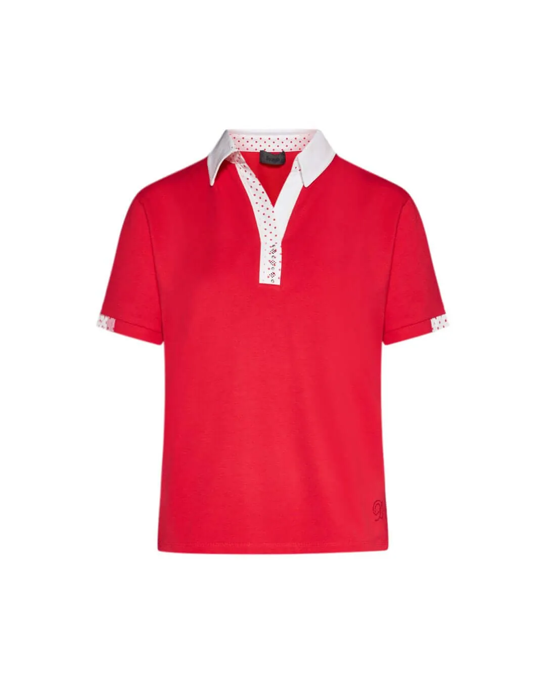 Cotton Polo Sweater with Polka Dot Details in Red
