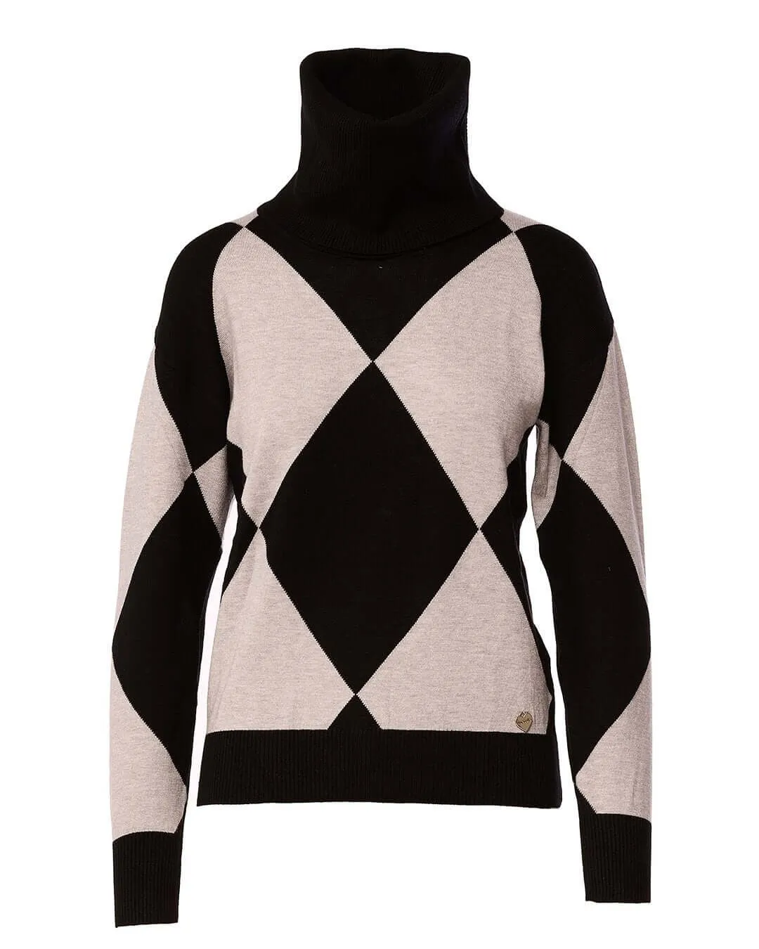Diamond Pattern Sweater with Removable Turtleneck BLACK