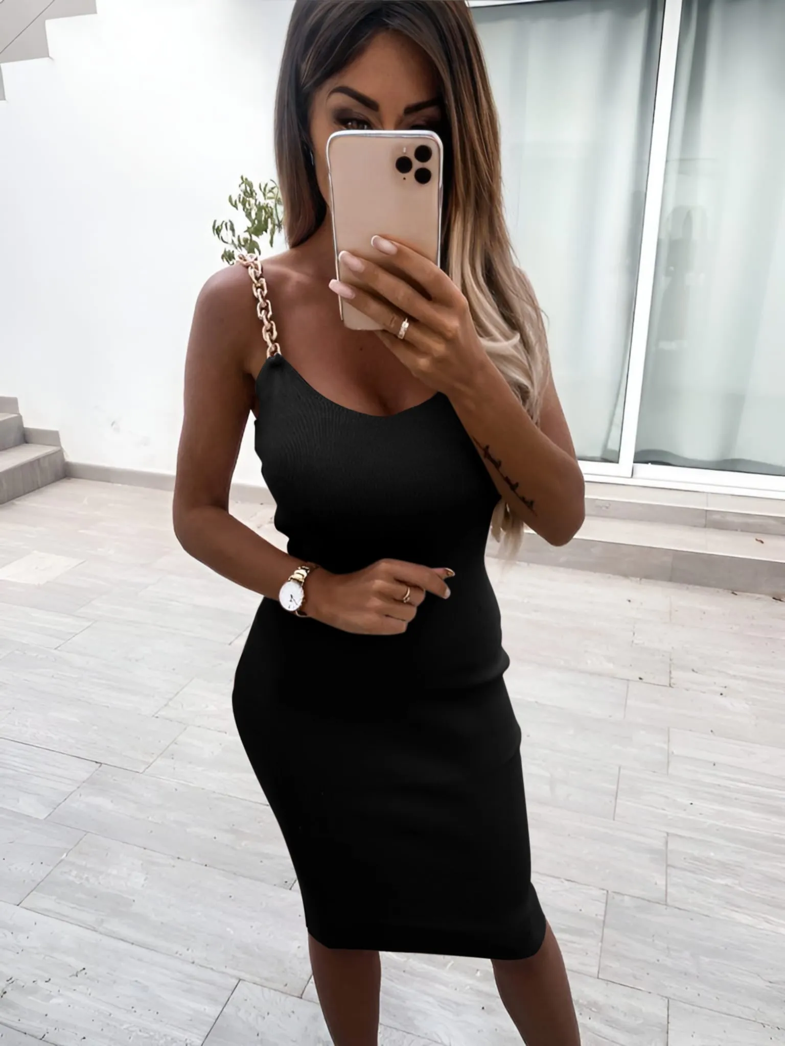 Dress Woman Sheath Heart Neckline Casual Elegant - Chain Jewel Straps