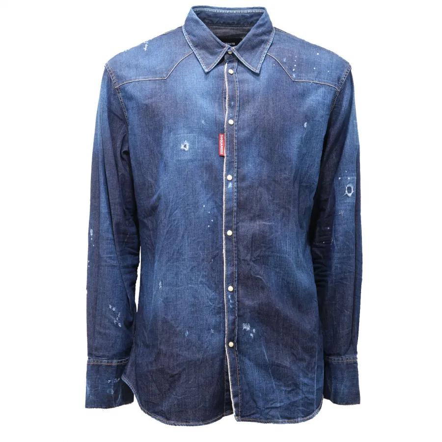DSQUARED2 Blue Denim Delave' Cotton Men's Shirt 2373AF