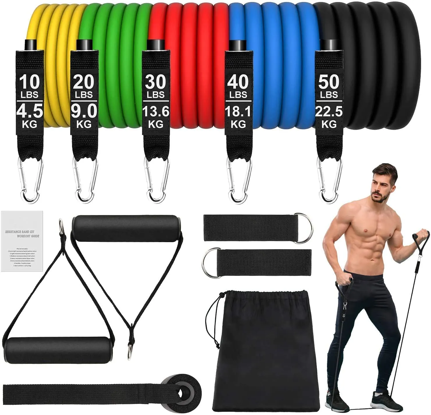 Elastici Fitness - Set di 5 Bande Elastiche da Pilates e Fasce di Resistenza Estensori