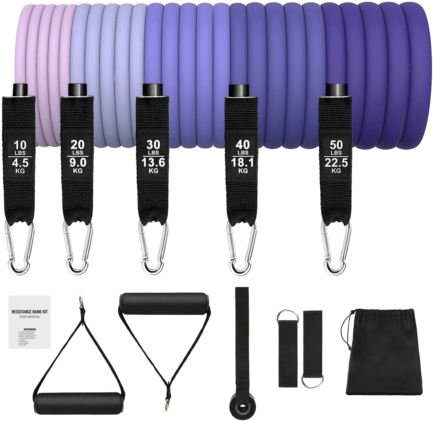 Elastici Fitness - Set di 5 Bande Elastiche da Pilates e Fasce di Resistenza Estensori