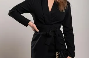 Elegant black Rubya mini dress with wide waist - Search it directly.
