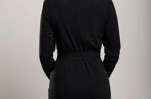Elegant black Rubya mini dress with wide waist - Search it directly.