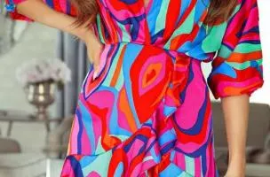 Elegant mini dress with Toretta print, multicolor.