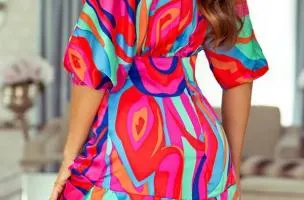 Elegant mini dress with Toretta print, multicolor.