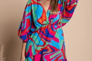Elegant mini dress with Toretta print, multicolor.