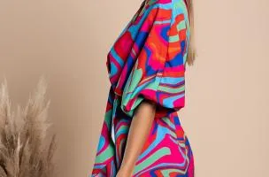 Elegant mini dress with Toretta print, multicolor.