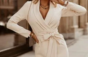 Elegant mini dress with wide waist - Rubya, beige.