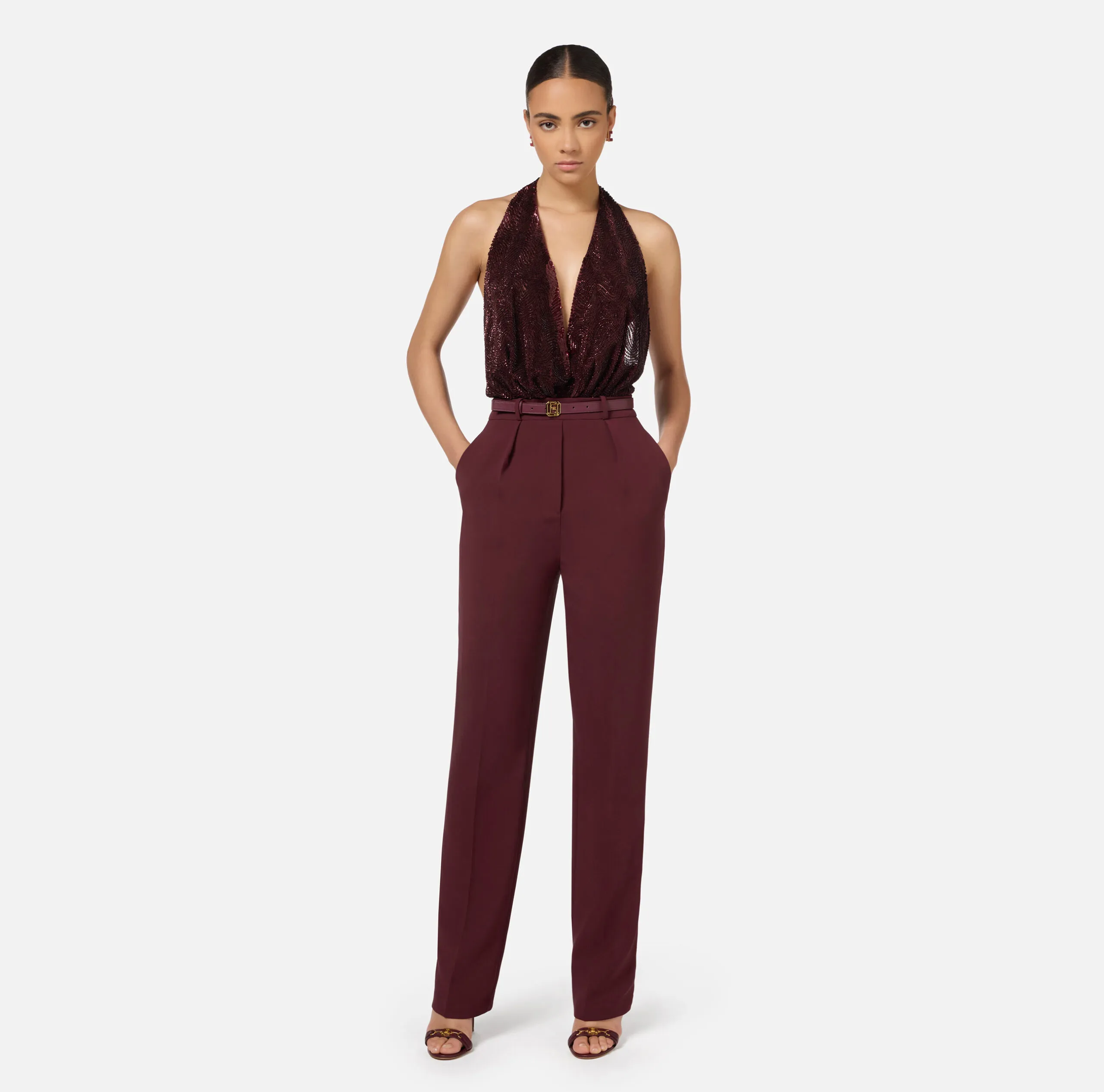 Embroidered Sequin Crepe and Tulle Jumpsuit Elisabetta Franchi