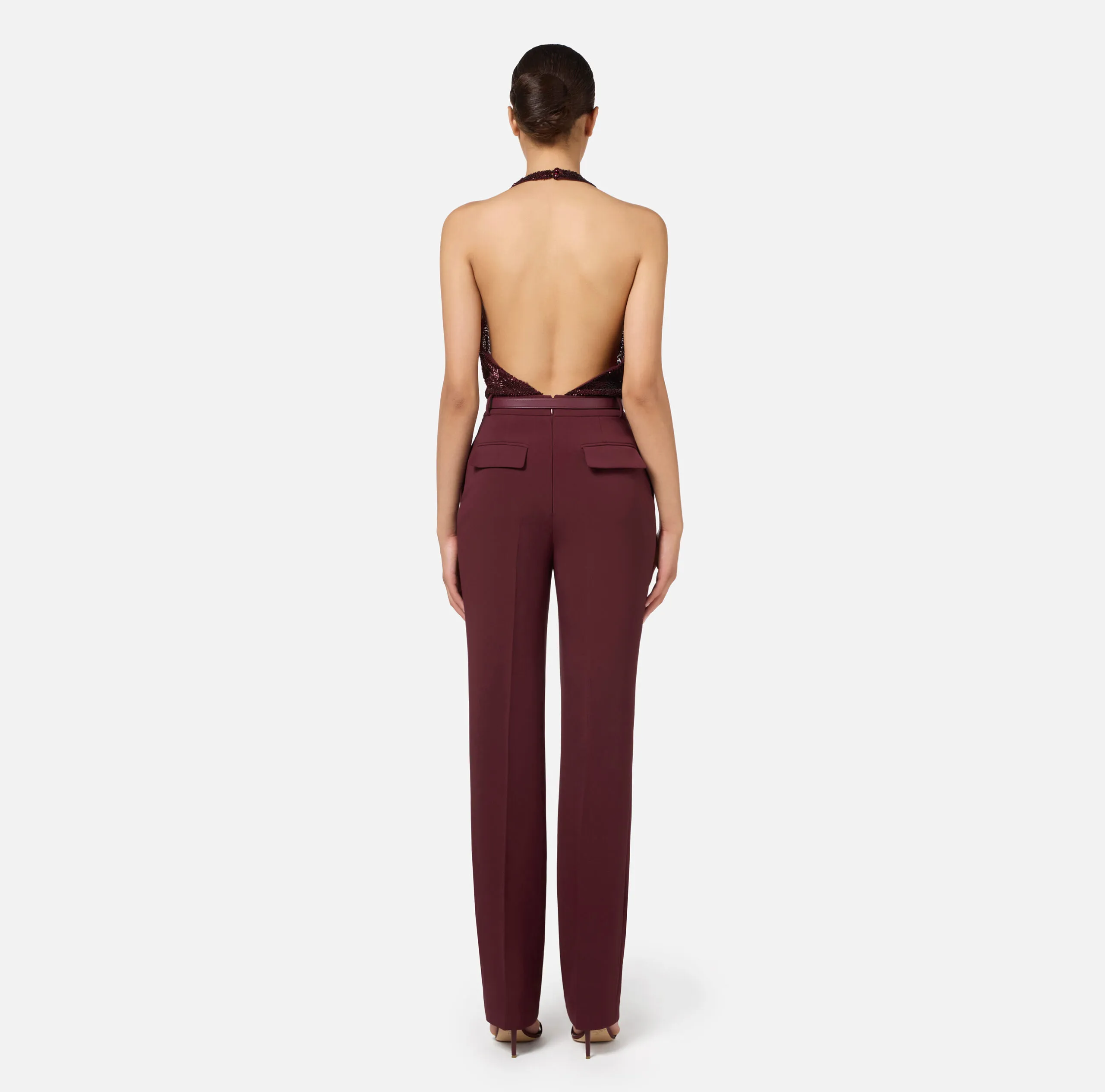Embroidered Sequin Crepe and Tulle Jumpsuit Elisabetta Franchi