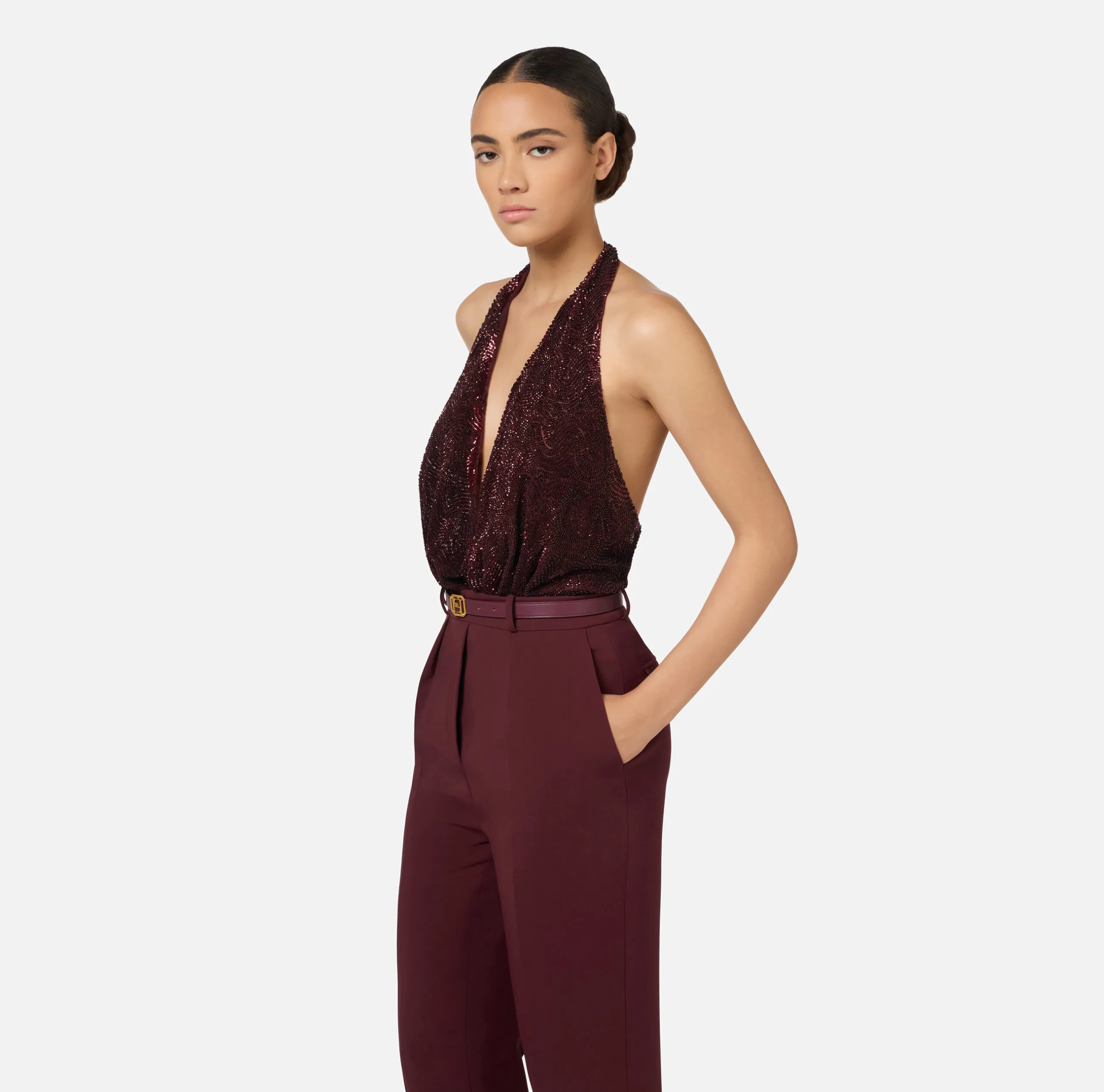 Embroidered Sequin Crepe and Tulle Jumpsuit Elisabetta Franchi