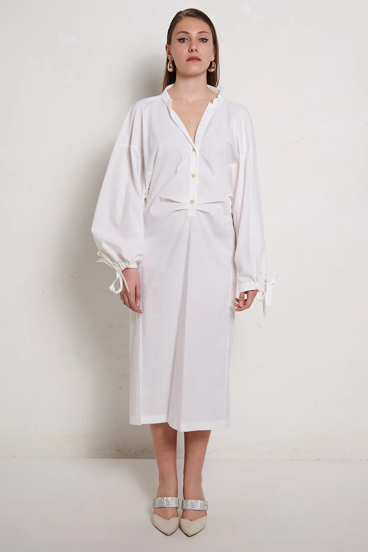 Erika Cavallini white shirt dress with kimono style