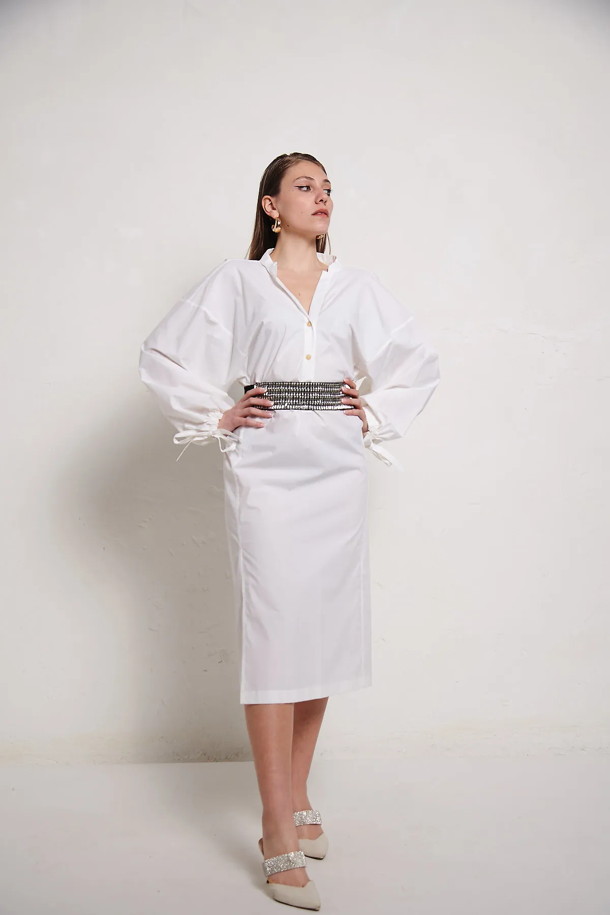 Erika Cavallini white shirt dress with kimono style