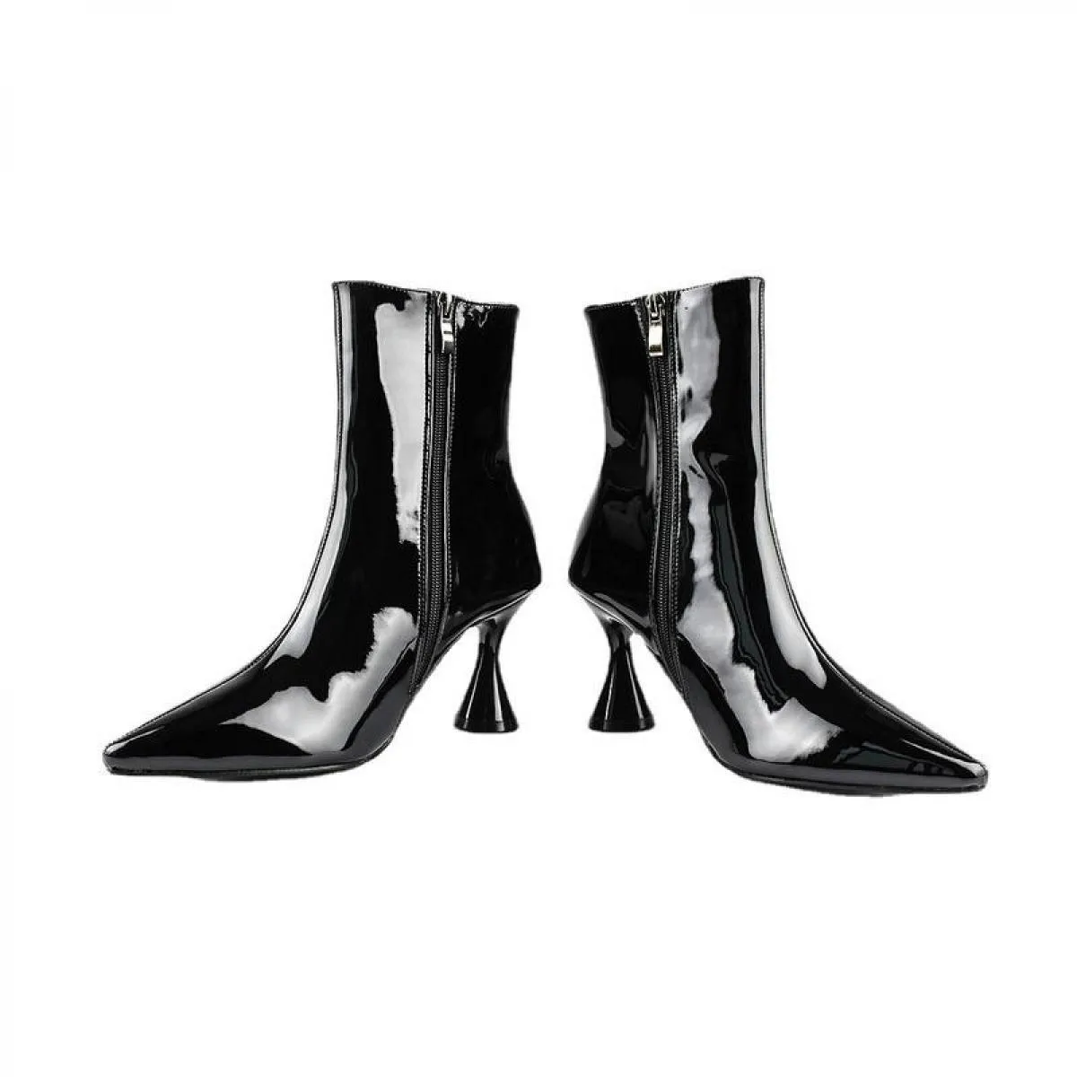 European women's ankle boots Pointed toe Fashion Pu candy-colored women's shoes Medium solid ankle boots Thin heels women's heel