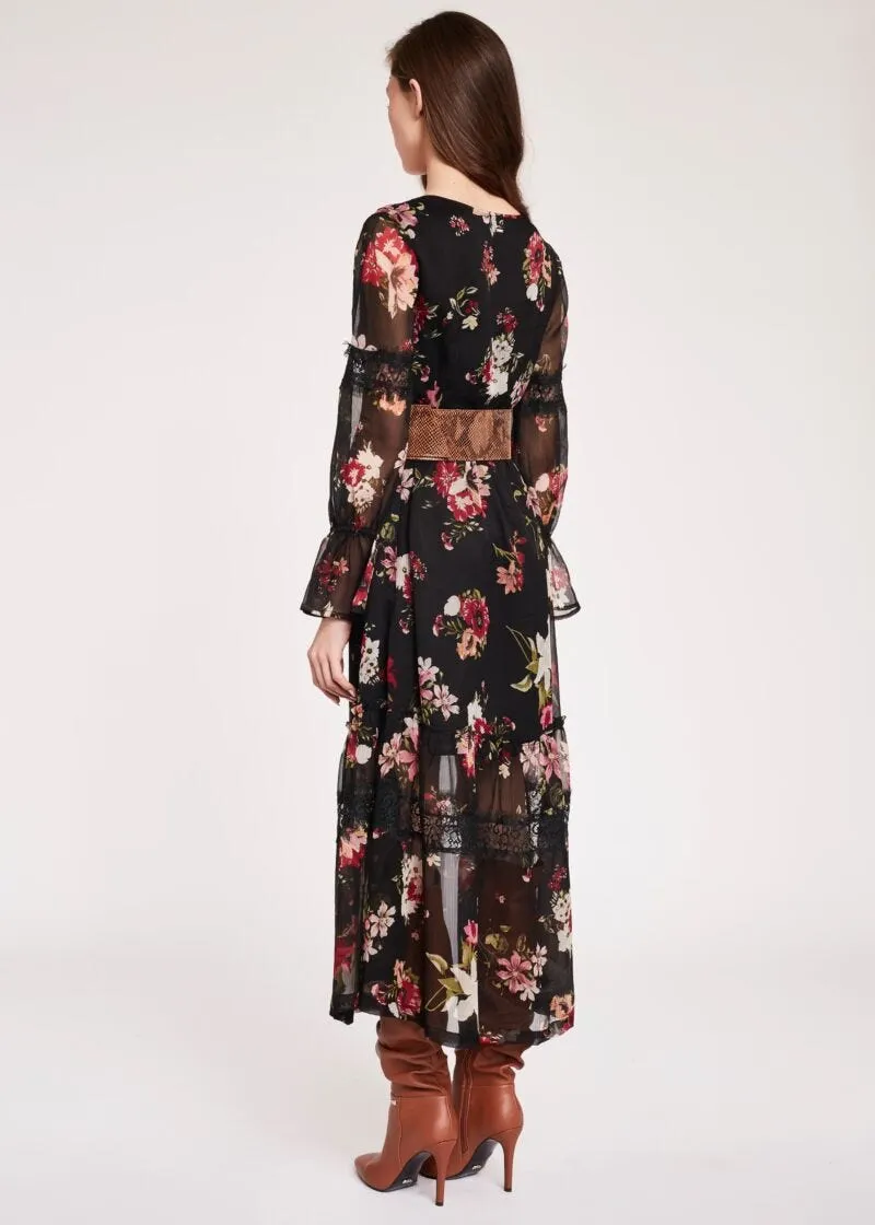 Floral dress with lace accents