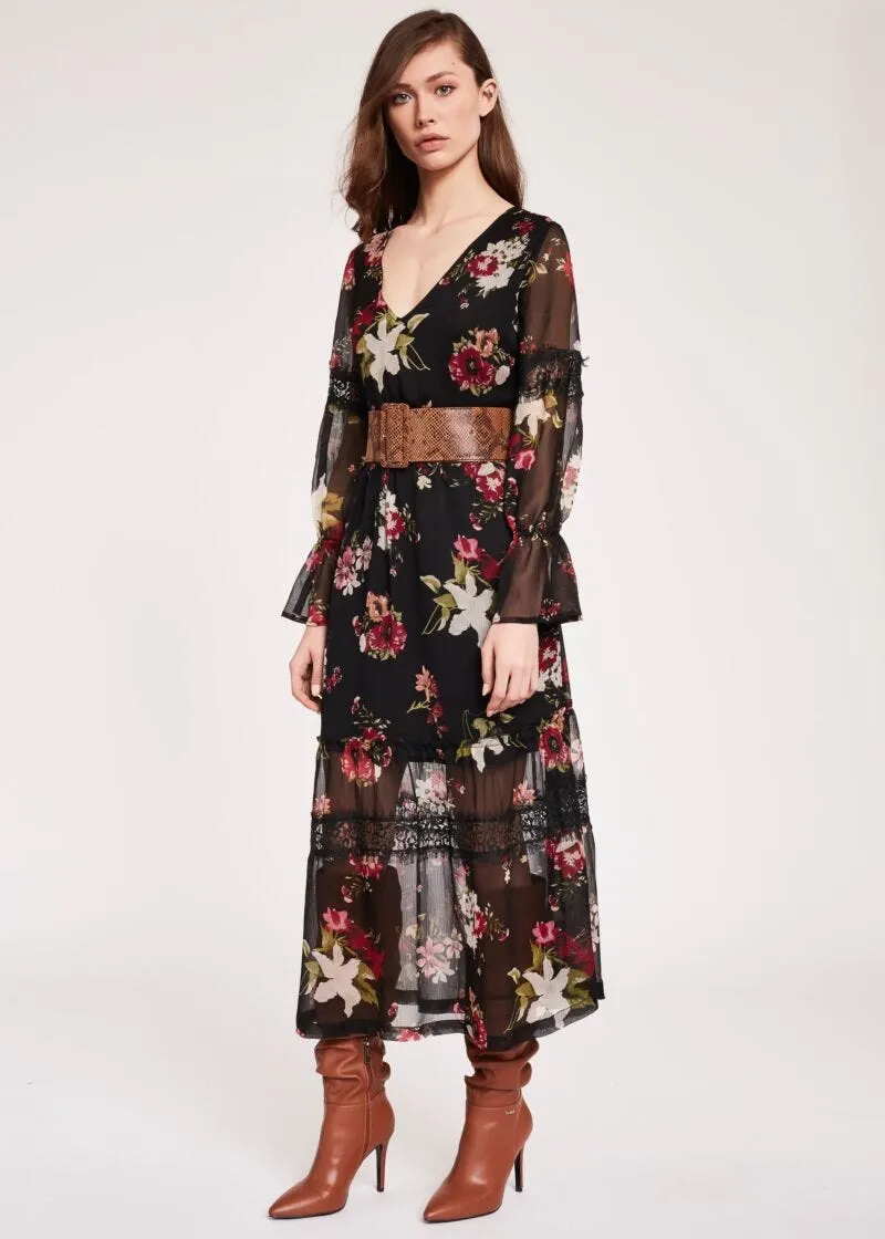 Floral dress with lace accents