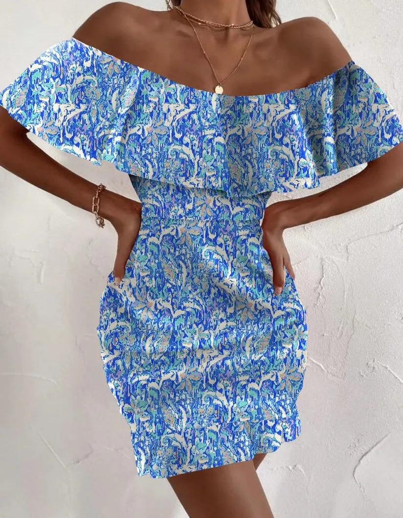 Floral Print Off-Shoulder Sheath Dress - Casual and Elegant for Women
