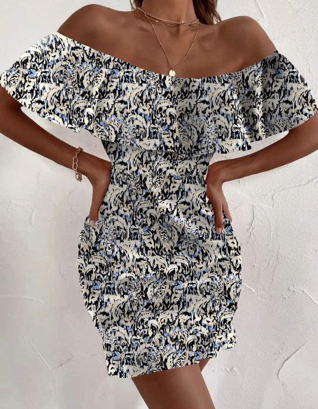 Floral Print Off-Shoulder Sheath Dress - Casual and Elegant for Women