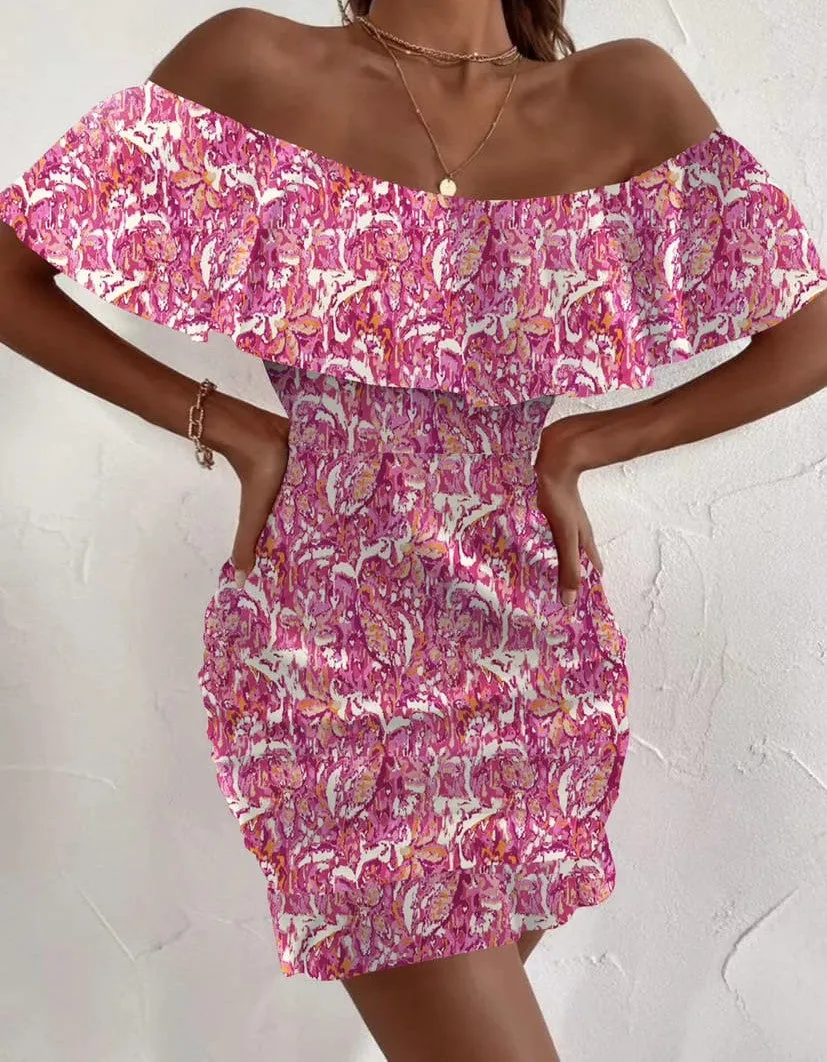 Floral Print Off-Shoulder Sheath Dress - Casual and Elegant for Women