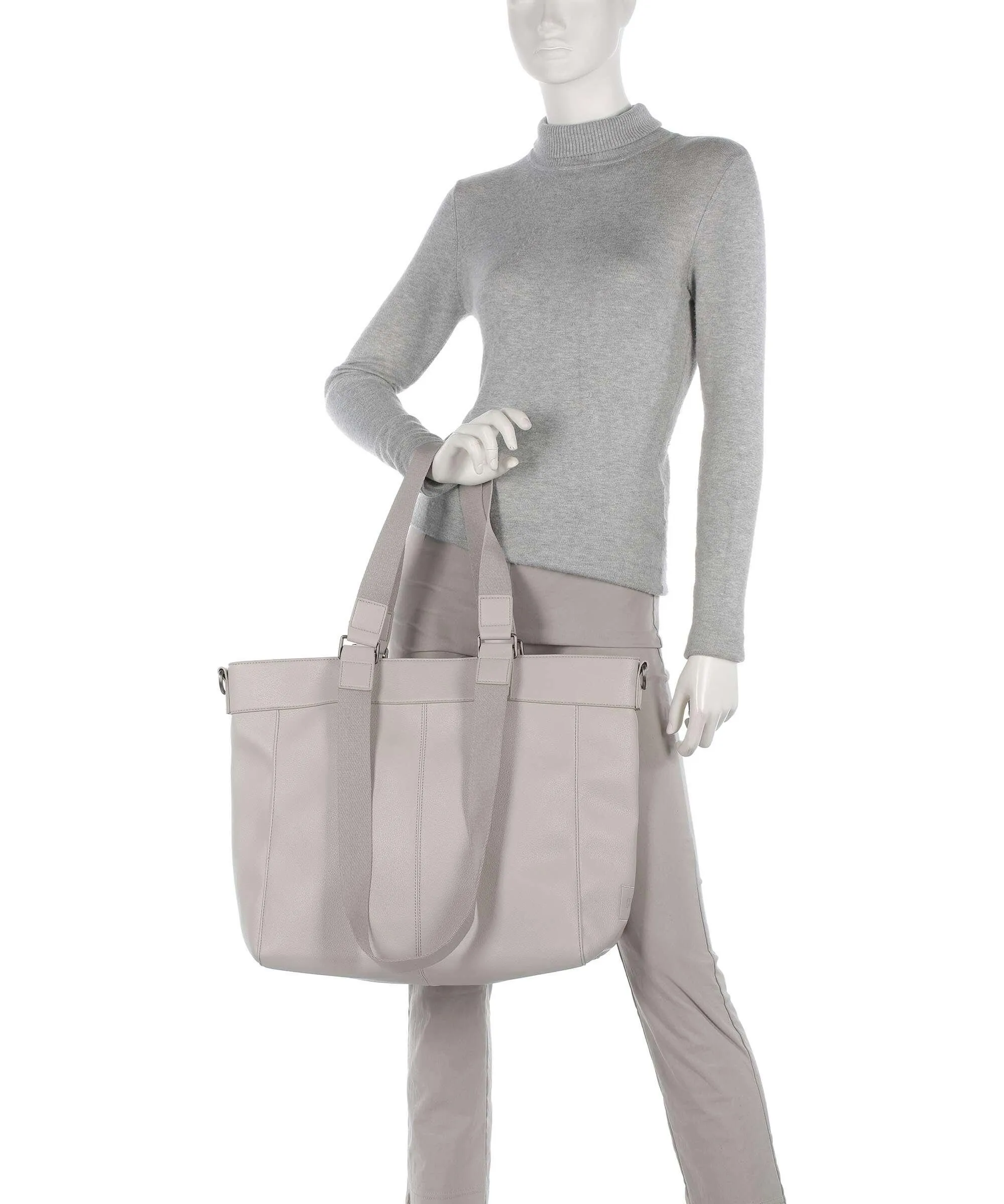 FredsBruder Keep on Smiling Light Grey Recycled Leather Shopper Bag