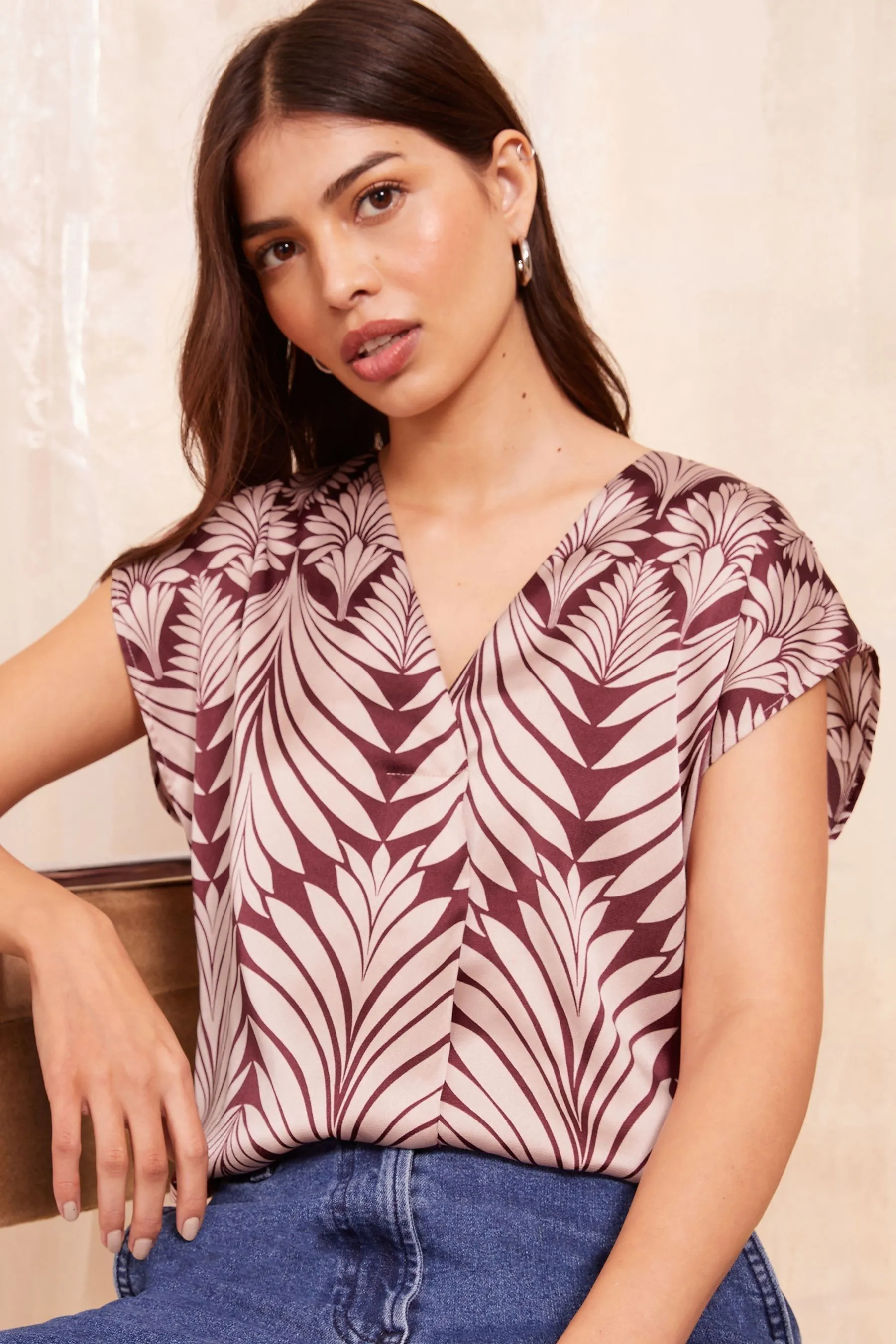 Friends Like These Short Sleeve Satin V Neck Blouse
