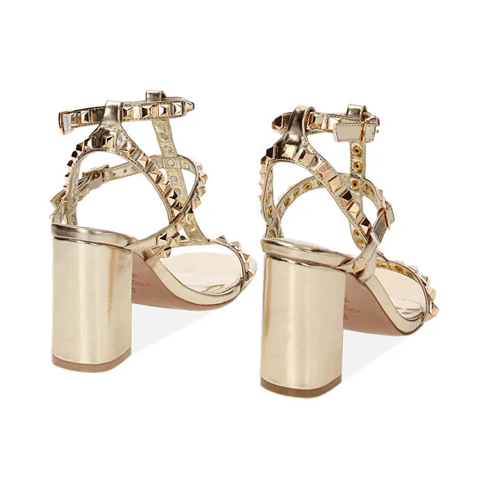 Gold laminate sandals, 8.7 cm heel