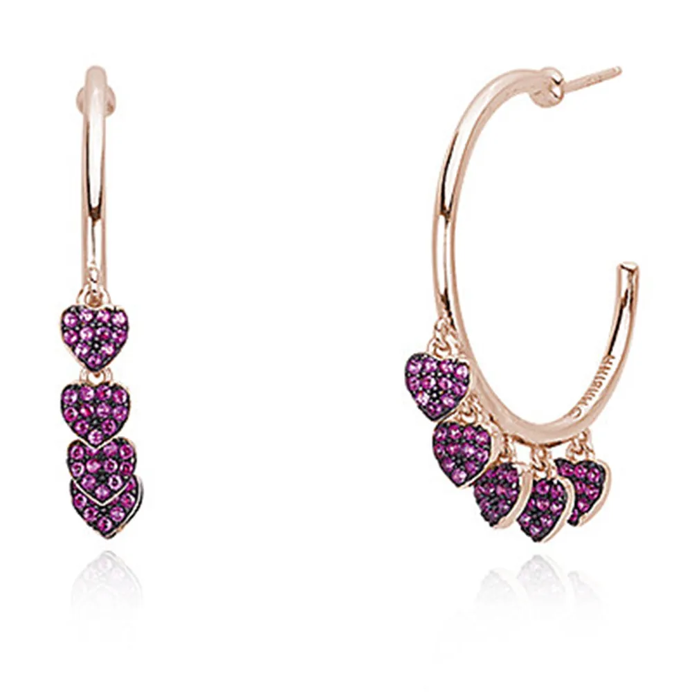 Heart-shaped Women's Earrings with Red Zirconia in Rose Silver by Mabina Jewelry.