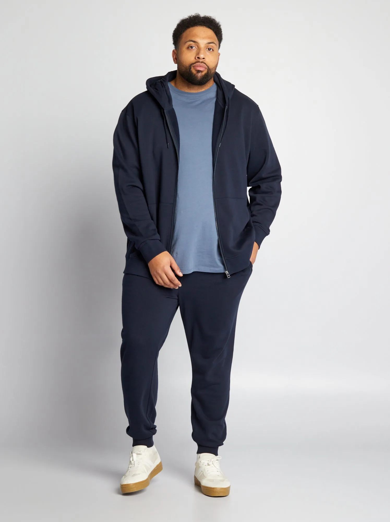 Hooded sweatshirt with zip in fleece fabric - blue
