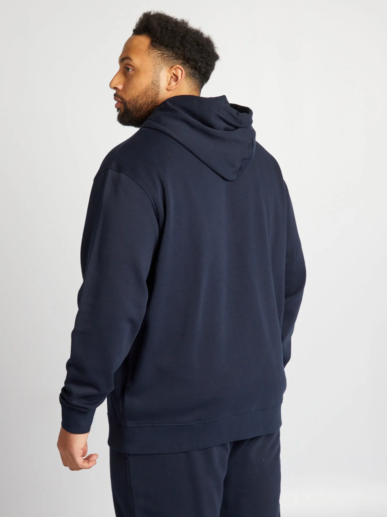 Hooded sweatshirt with zip in fleece fabric - blue