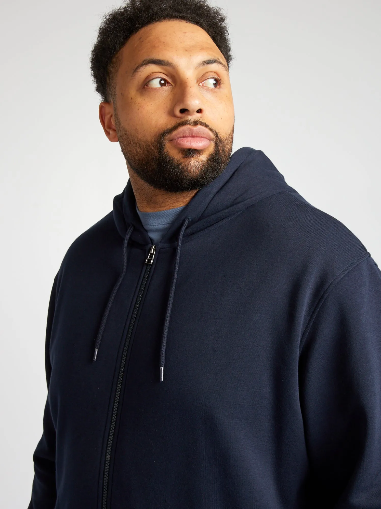 Hooded sweatshirt with zip in fleece fabric - blue