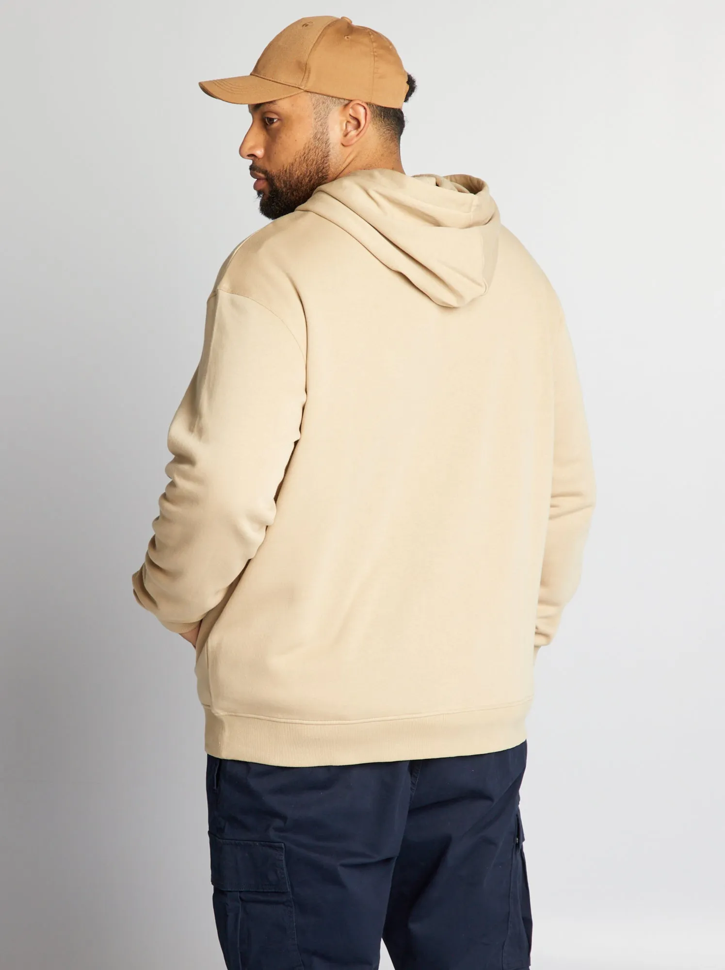 Hooded Zippered Sweater - BEIGE