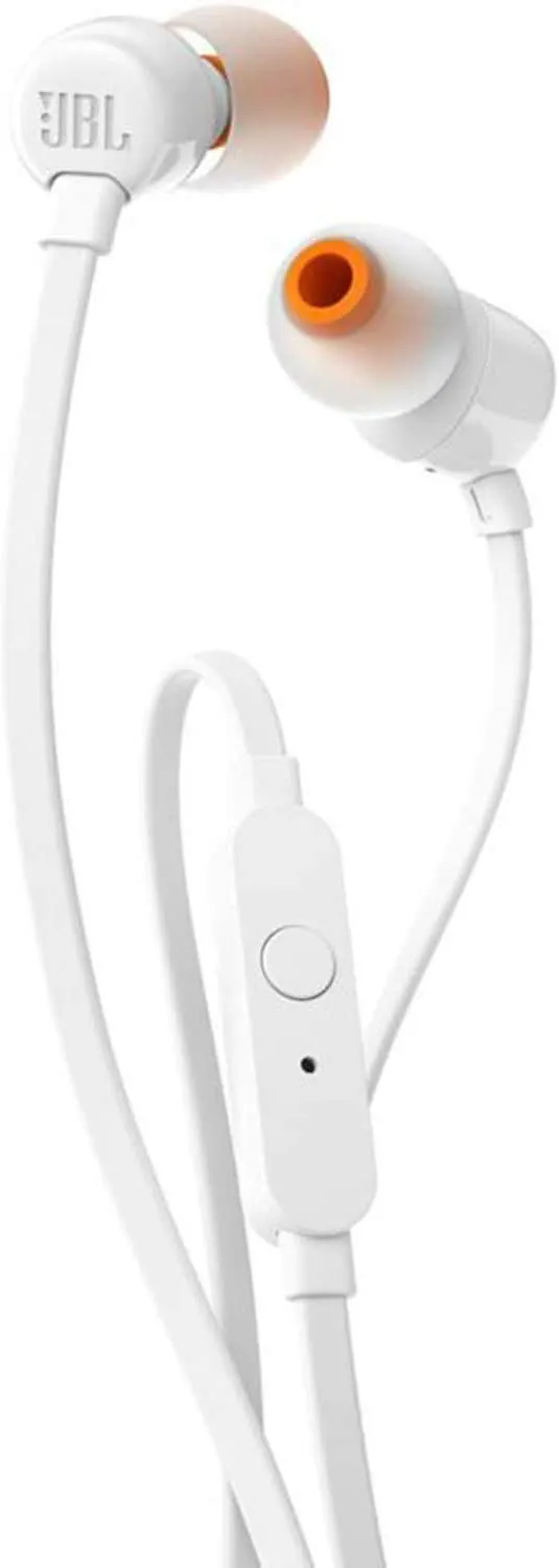 JBL T110 In-Ear Headphones with Microphone, Tangle-Free Flat Cable, One-Button Control, JBL Pure Bass Sound, Black.