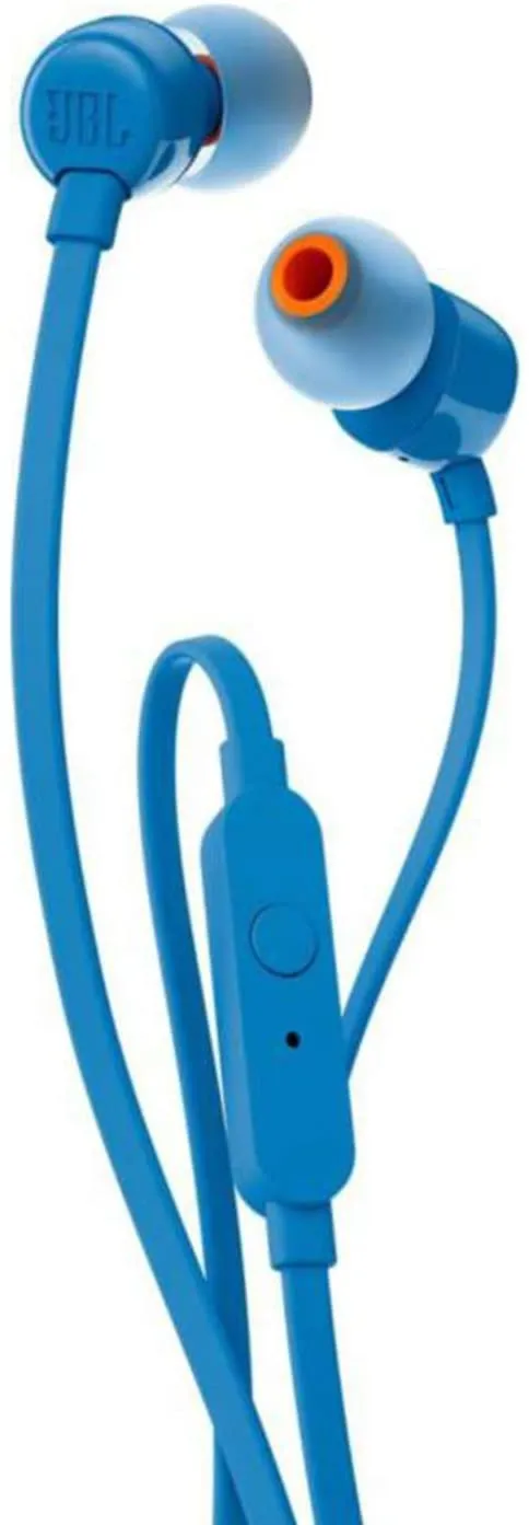 JBL T110 In-Ear Headphones with Microphone, Tangle-Free Flat Cable, One-Button Control, JBL Pure Bass Sound, Black.