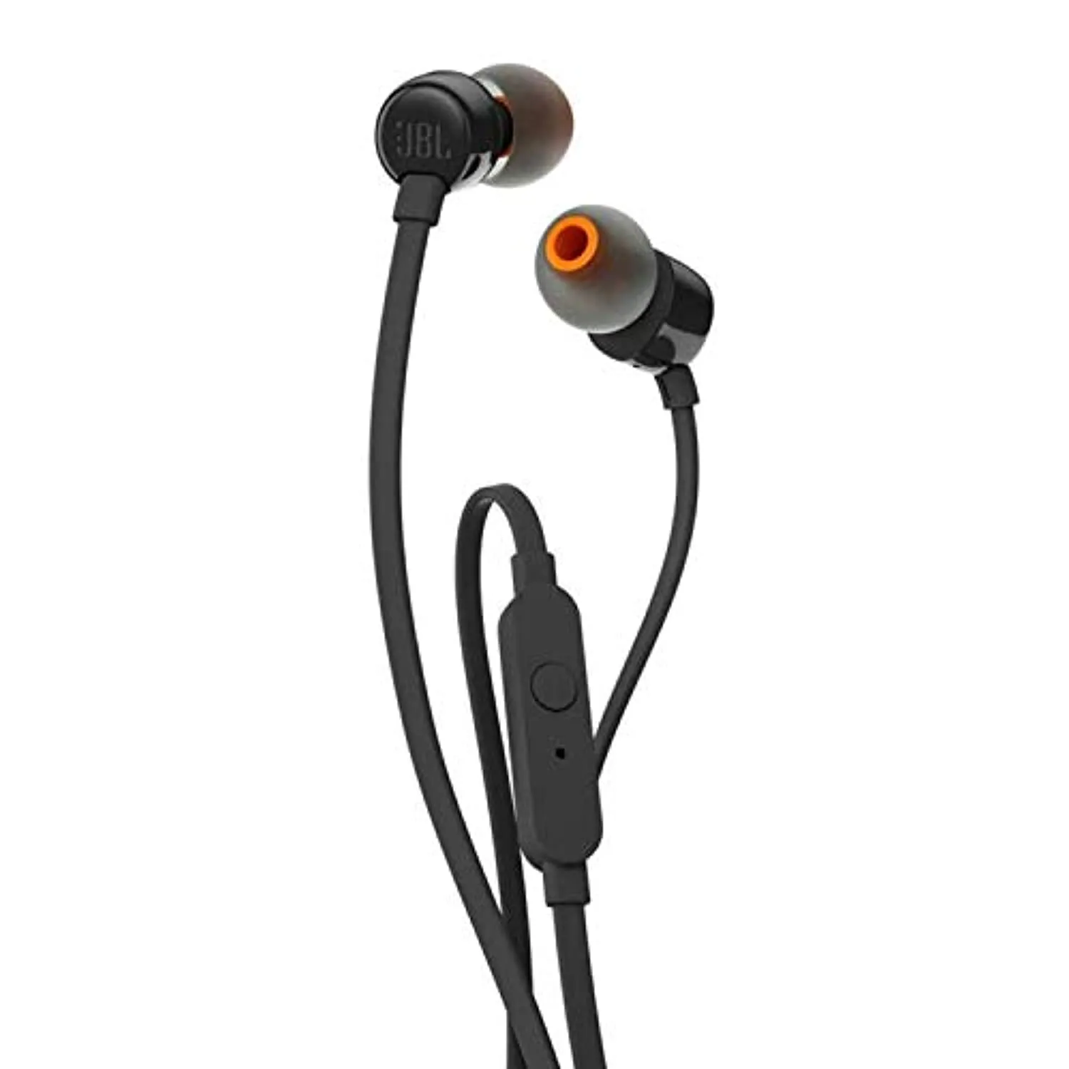 JBL T110 In-Ear Headphones with Microphone, Tangle-Free Flat Cable, One-Button Control, JBL Pure Bass Sound, Black.