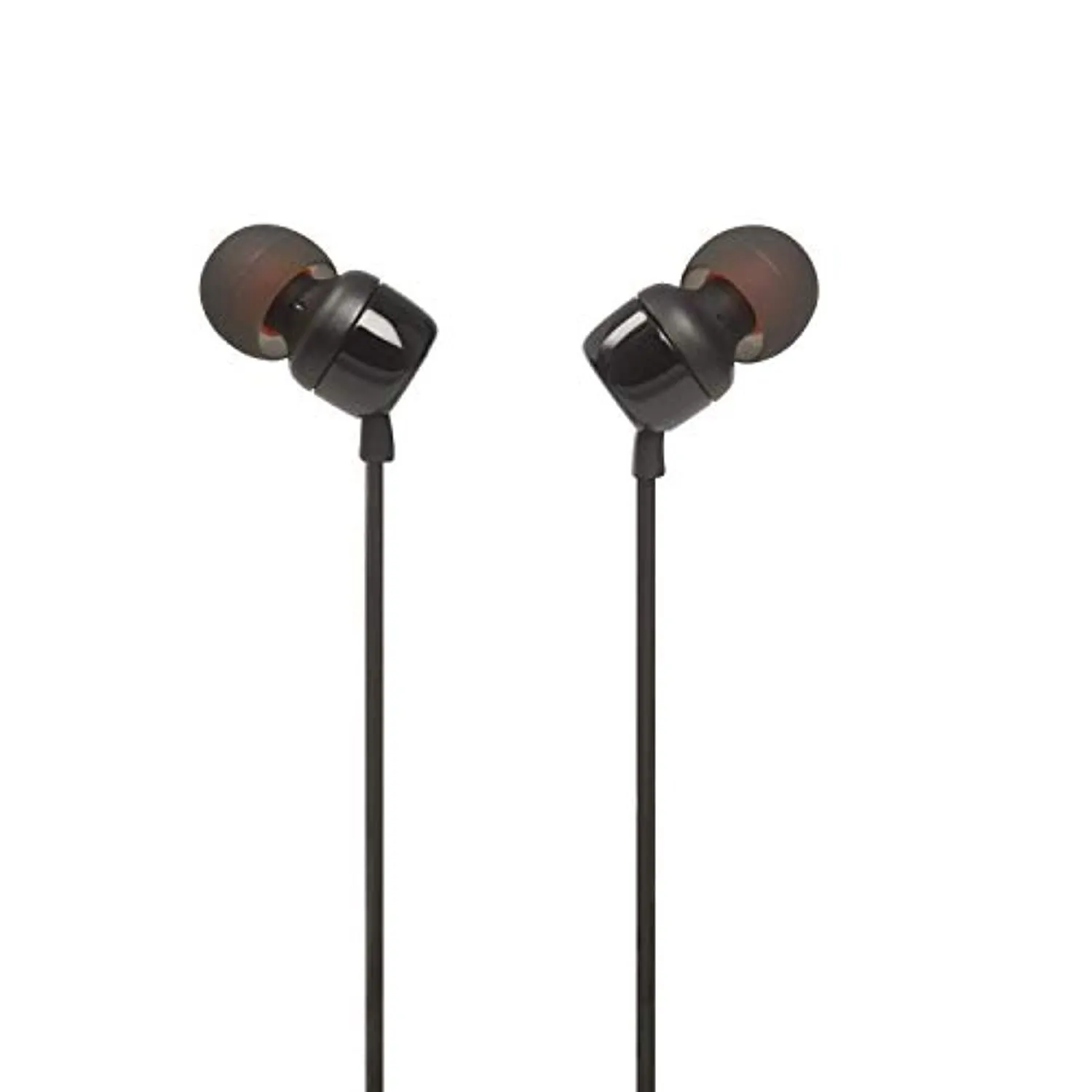 JBL T110 In-Ear Headphones with Microphone, Tangle-Free Flat Cable, One-Button Control, JBL Pure Bass Sound, Black.