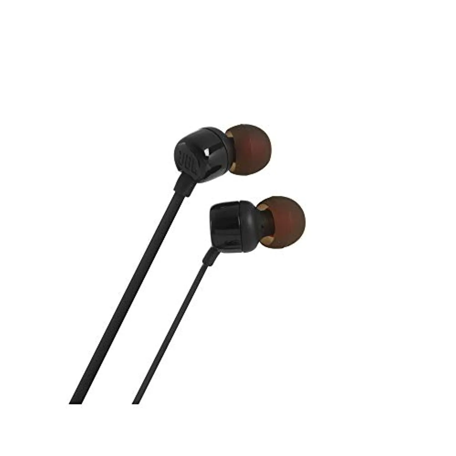 JBL T110 In-Ear Headphones with Microphone, Tangle-Free Flat Cable, One-Button Control, JBL Pure Bass Sound, Black.