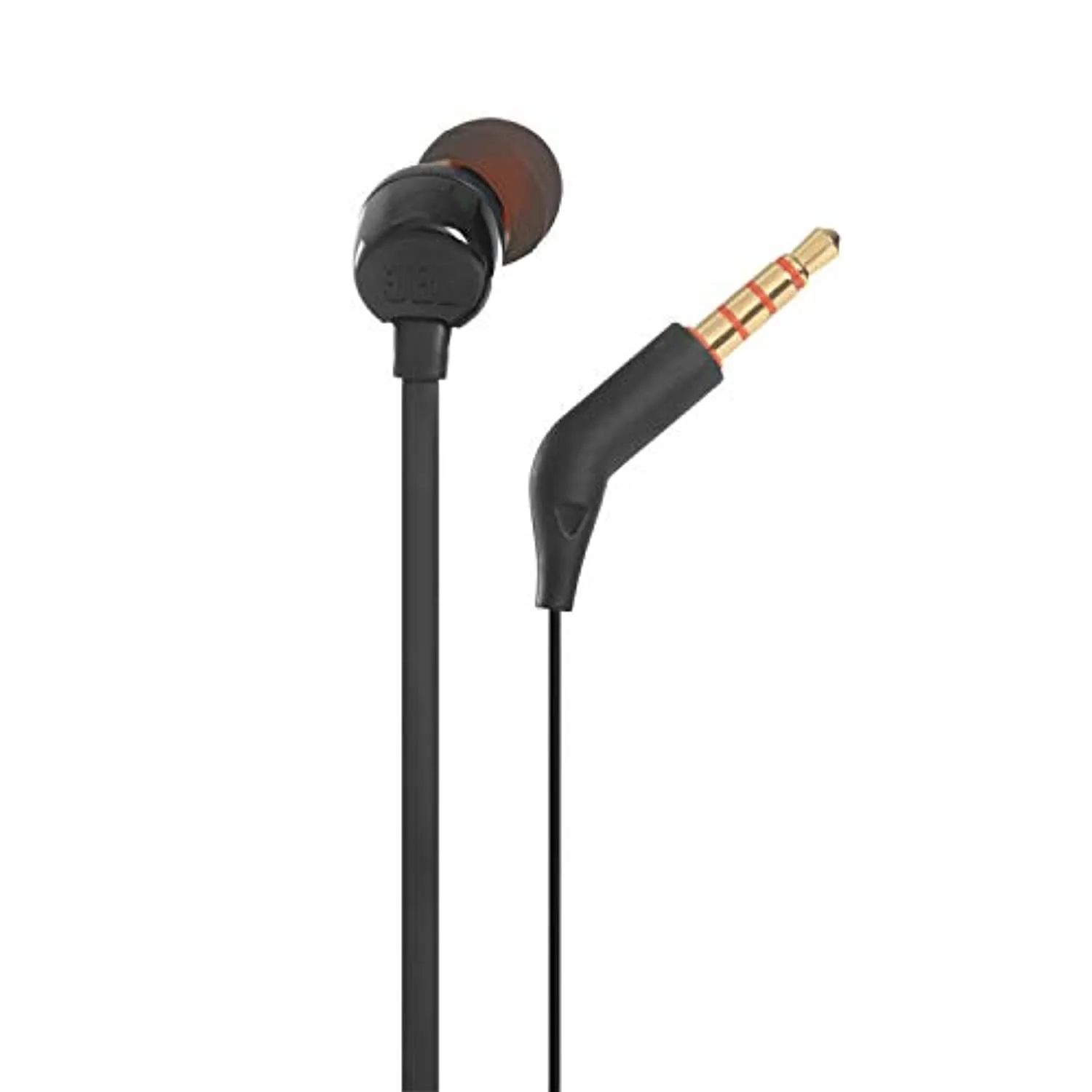 JBL T110 In-Ear Headphones with Microphone, Tangle-Free Flat Cable, One-Button Control, JBL Pure Bass Sound, Black.