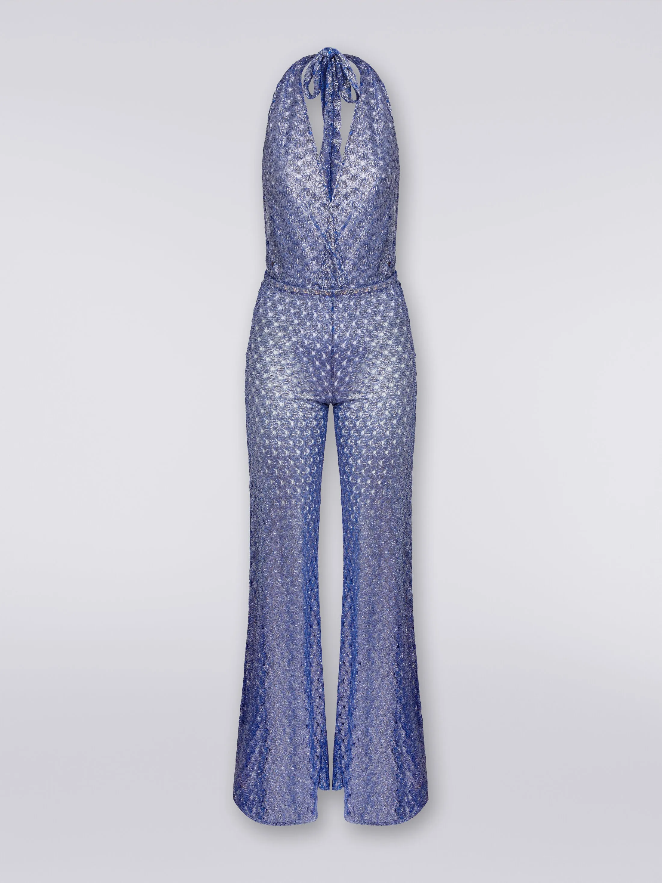 Lace Effect Wide-Leg Jumpsuit with V-Neck