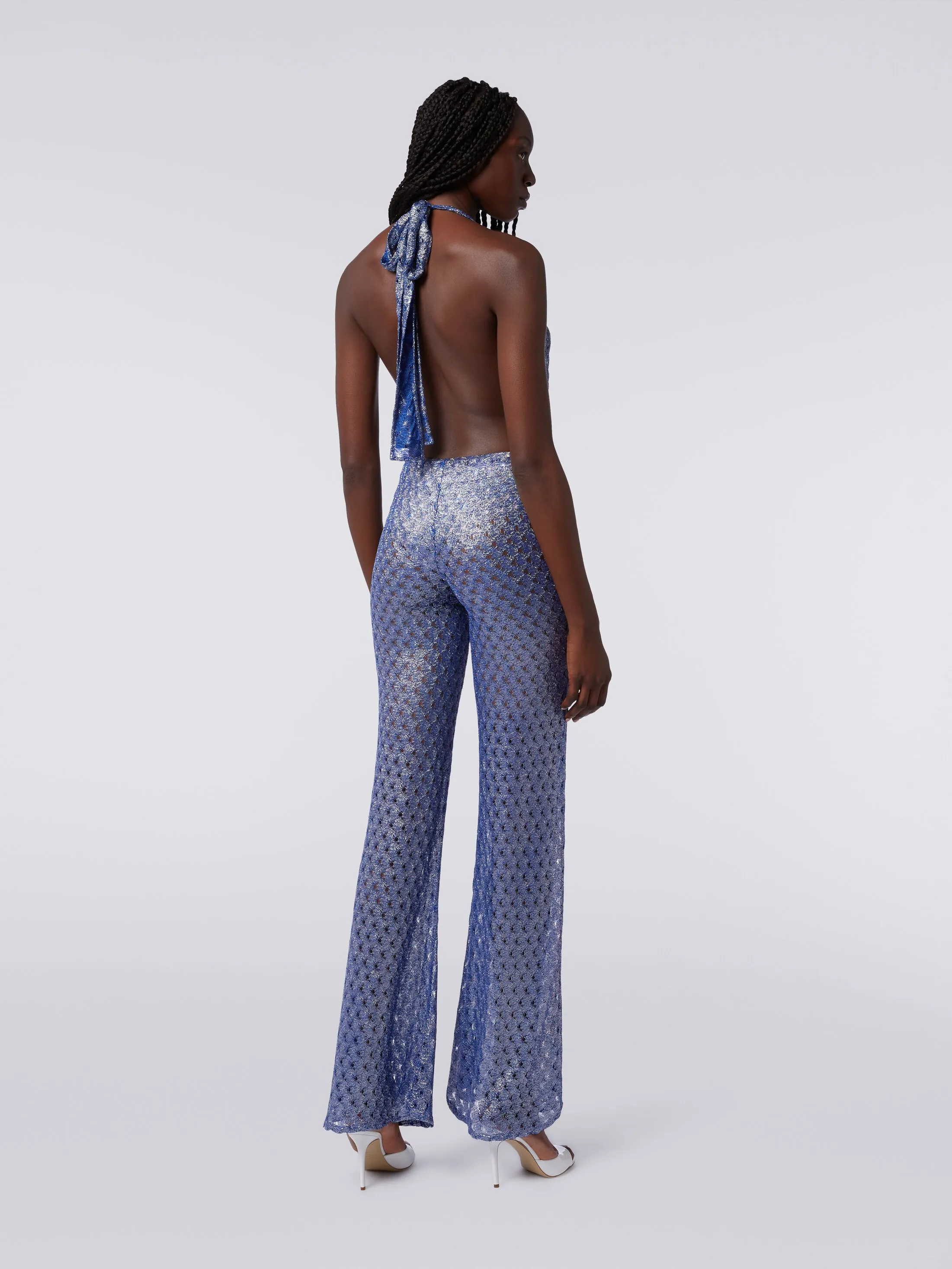Lace Effect Wide-Leg Jumpsuit with V-Neck