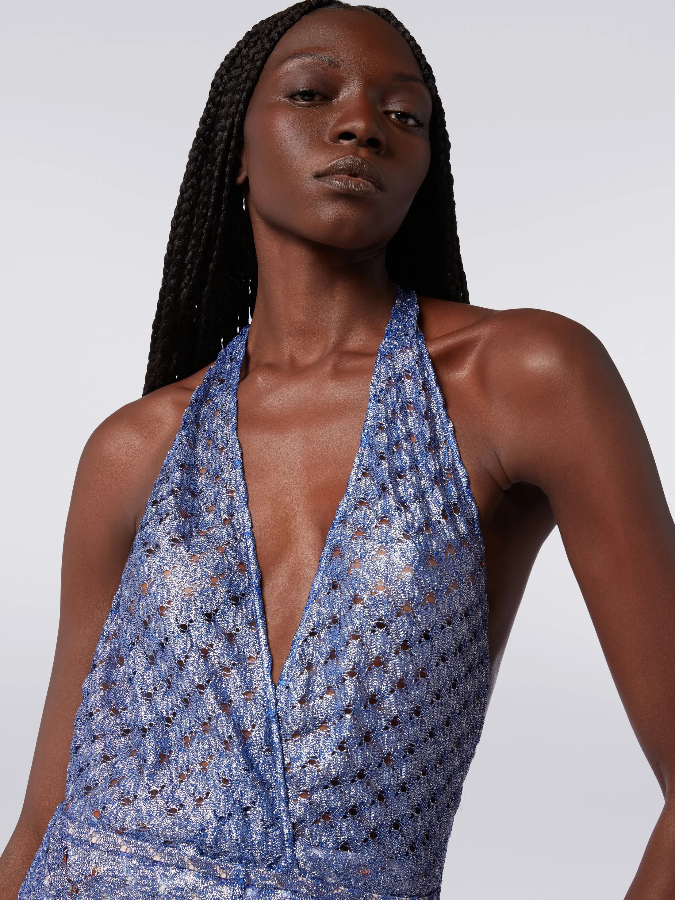 Lace Effect Wide-Leg Jumpsuit with V-Neck