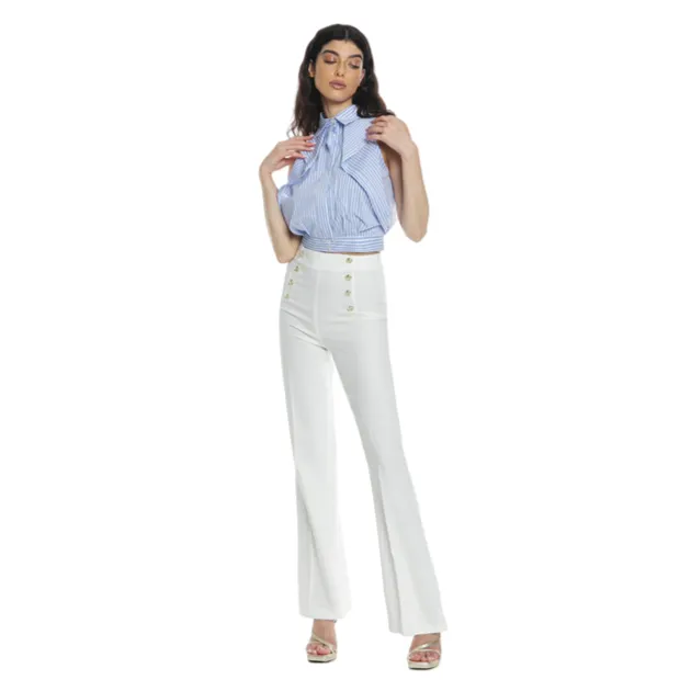 Lavender American Neckline Ruffled Sleeveless Short Women's Relish Blouse ADEONA with Stripes RDP2403056037