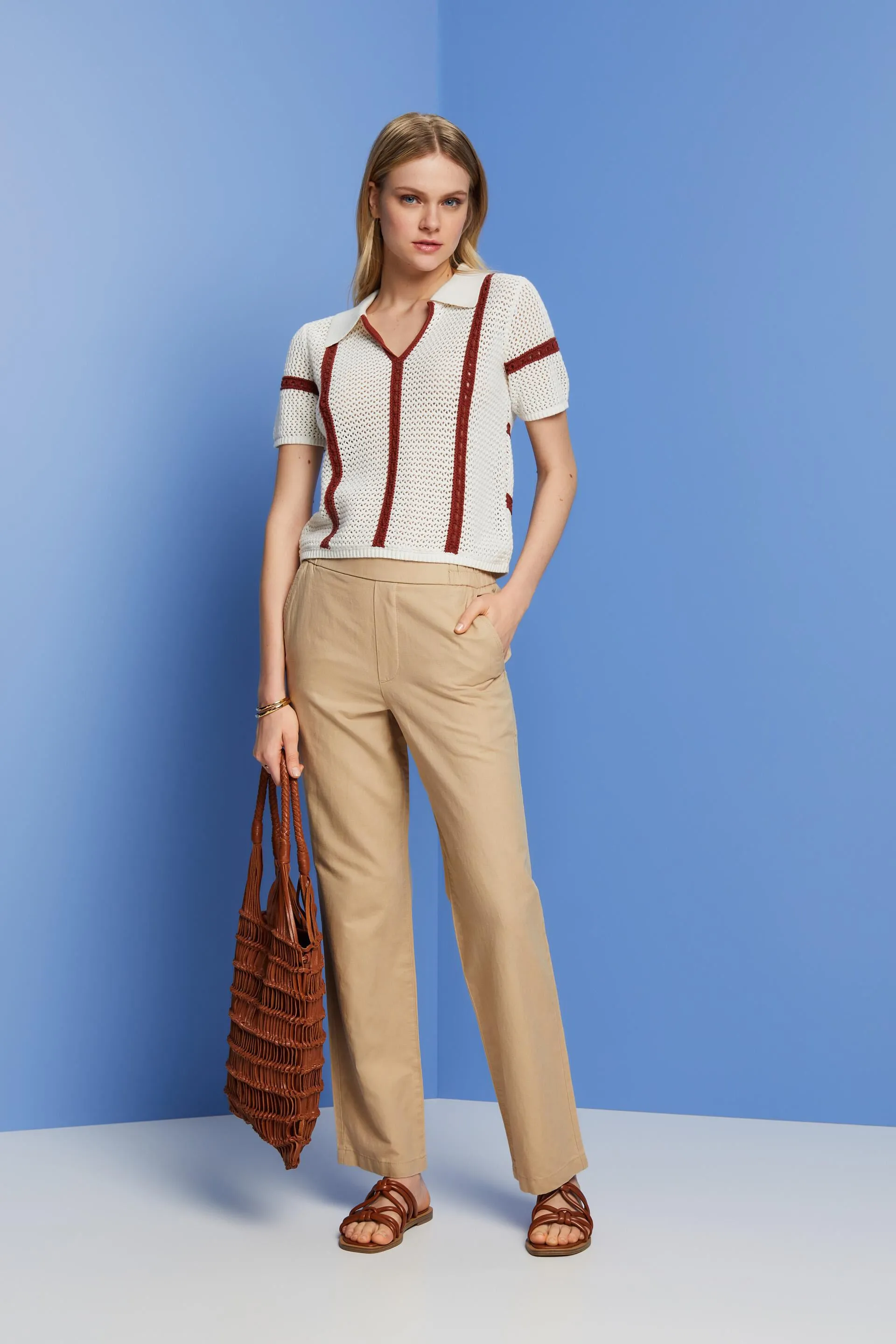 Linen blend pull-on pants