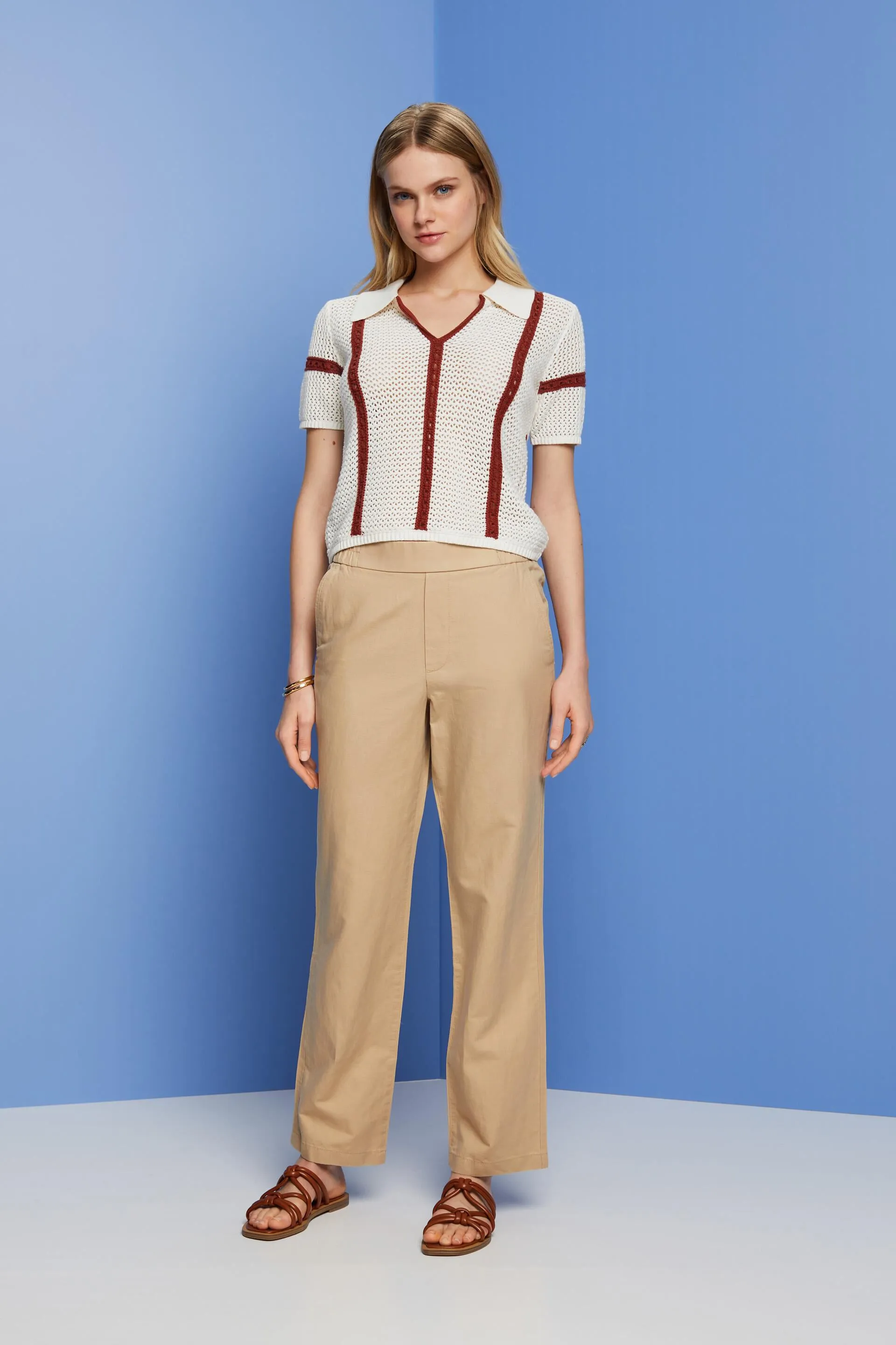 Linen blend pull-on pants