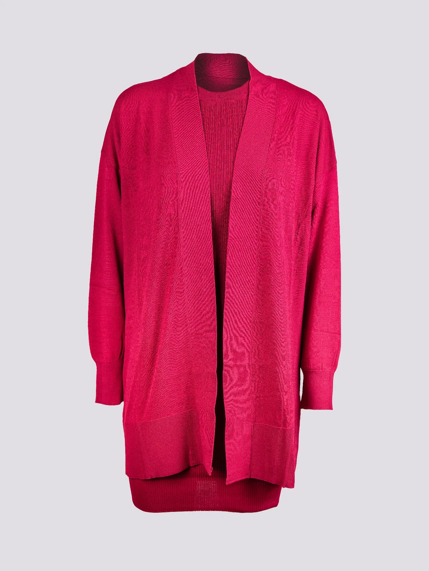 Long cardigan in geranium color