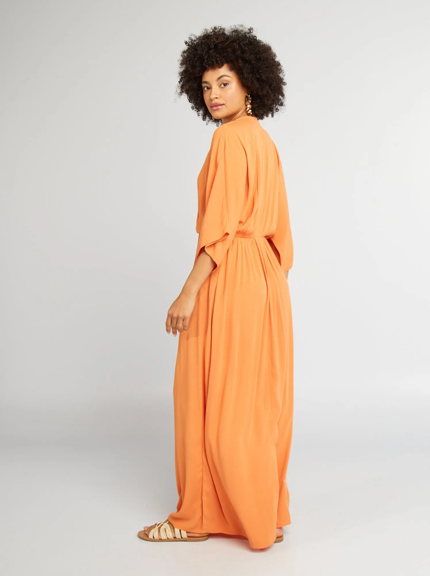 Long orange dress with batwing sleeves - result