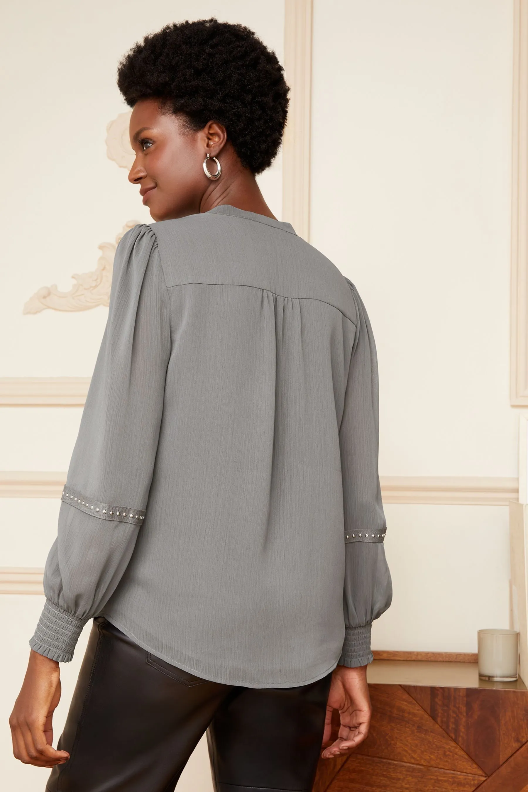 Love & Roses V Neck Blouse with Hardware Detail